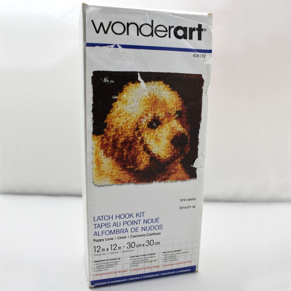 Puppy Love WonderArt Caron Latch Hook Kit 12"x12" Complete Kit-Hook Included